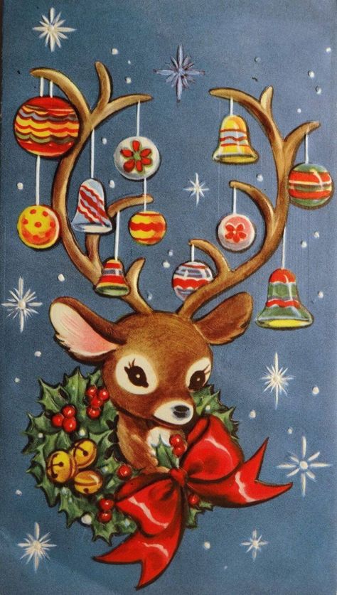 Vintage Christmas Art * Marvellous Mrs P - Lifestyle, Vintage & Family Blog Images Noêl Vintages, Vintage Reindeer, 1950s Christmas, Christmas Artwork, Illustration Noel, Vintage Christmas Images, Old Christmas, Christmas Drawing, Christmas Past