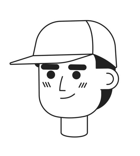 Confident smiling coach man wearing baseball cap monochrome flat linear character head. Courier. Editable outline hand drawn human face icon. 2D cartoon spot vector avatar illustration for animation Outline Character Illustration, Cap Logo Design, Men Wearing Caps, Cap Illustration, Avatar Illustration, Doodle Animation, Illustration Outline, Cap Drawing, Character Head