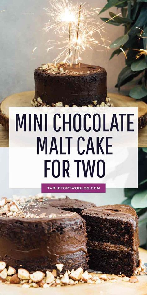 This mini chocolate malt cake for two is perfect for any celebration or if you're just craving a chocolate cake and don't want to make a large one! #minicake #chocolatecake #chocolatemalt #malt #cakefortwo #chocolate Malt Cake, Chocolate Malt Cake, Cake For Two, Batch Recipes, Smaller Portions, Gingerbread Cupcakes, Small Batch Baking, Single Serving Recipes, Chocolate Malt