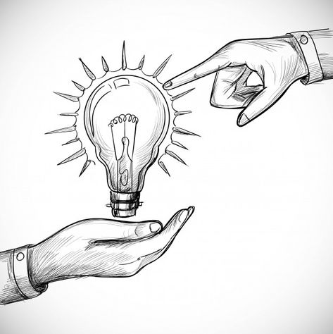 Hand drawn new idea innovation and solut... | Free Vector #Freepik #freevector #hand #light #hand-drawn #idea Drawing Ideas For Physics, Physics Related Drawings, How To Draw Electricity, Electricity Drawing, Hand Holding Light Bulb, Speaker Drawing, Power Drawing, Tech Drawing, Bulb Art