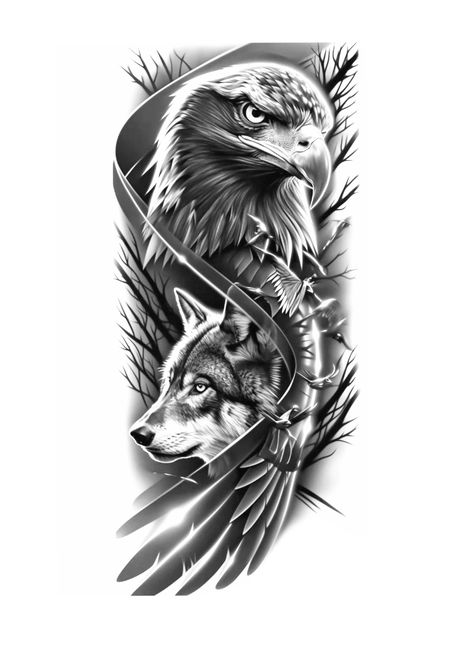 Harley Davidson Eagle Tattoo, Eagle Shoulder Tattoos For Women, Bear And Eagle Tattoo, Eagle And Wolf Tattoo, Eagle Art Draw, Animals Tattoo Design, Eagle And Wolf, Eagle Shoulder Tattoo, Eagle Tattoo Design