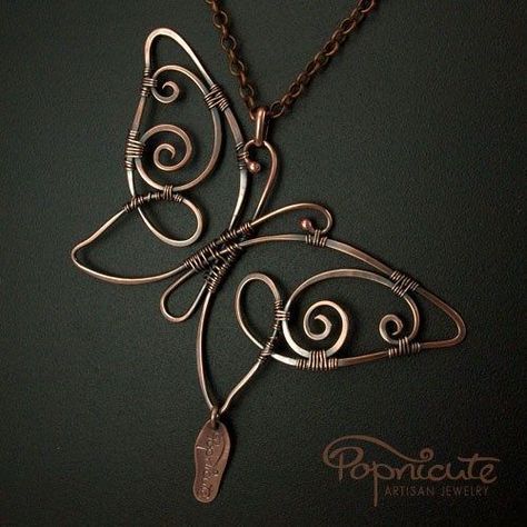 Butterfly by popnicute | copperpendants.tumblr.com/: Wire Butterfly, Wire Jewelery, Bijoux Fil Aluminium, Wire Jewelry Designs, Diy Wire Jewelry, Wire Work Jewelry, Wire Necklace, Wire Pendant, Work Jewelry