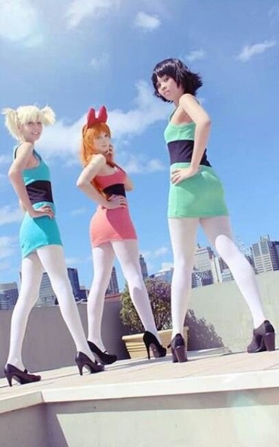 . Powerpuff Girls Cosplay, Winx Cosplay, Deku Cosplay, Wool Tights, Powerpuff Girl, White Tights, Puff Girl, Miniskirt Outfits, Fantasias Halloween