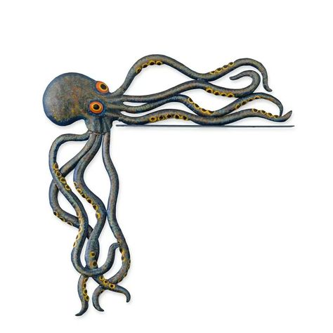 Wind & Weather Handcrafted Reclaimed Metal Octopus Door Crawler & Reviews | Wayfair Octopus Rug, Metal Octopus, Door Shelf, Romance Gifts, Orange Eyes, Oil Drum, Red Wall Art, Water Globes, Unique Decoration