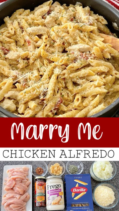 This Marry Me Chicken Recipe is so divine, with cream sauce and tender chicken, it's perfect for special occasions and might even spark a marriage proposal! This creamy chicken pasta is also a 30-minute meal making it perfect for weeknight dinners. Chicken Marinara Alfredo Pasta, Marry Me Chicken Alfredo, Creamy Marry Me Chicken Pasta, Crockpot Marry Me Chicken Pasta, Merry Me Chicken Recipe With Pasta, Marry Me Chicken Pasta Crockpot, Merry Me Chicken Pasta Recipe, Mary Me Chicken And Pasta, Marry Me Chicken Pasta Recipe