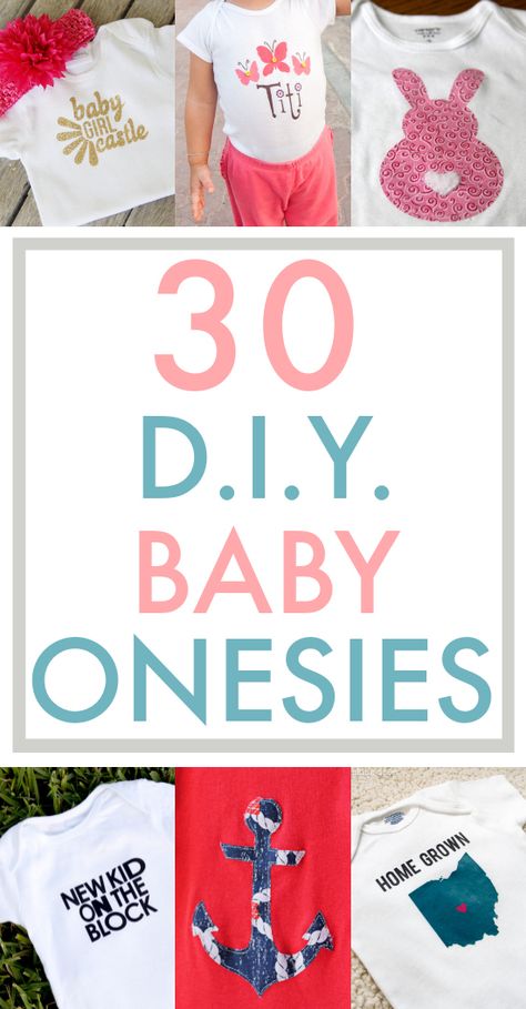 Holy cuteness, Batman!  This collection of 30 baby onesies is my one-stop-shop for inspiration!   No more wracking my brain for shower gift ideas. Cricut Baby, Diy Bebe, Diy Vetement, Baby Projects, Baby Diy, Cameo Projects, Silhouette Cameo Projects, Diy Baby