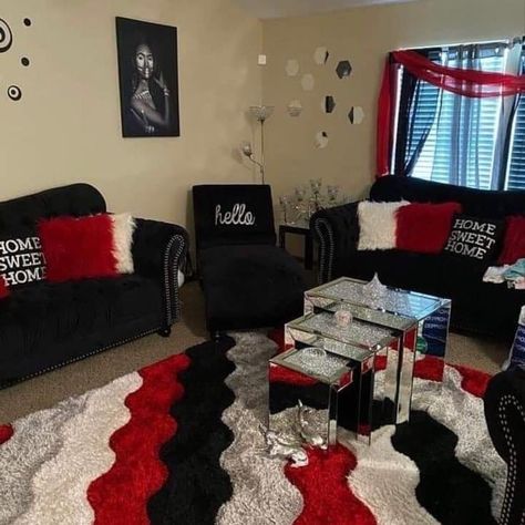 Grey And Red Living Room, Red Living Room Decor, Living Room And Dining Room Decor, Gray Living Room Design, Girl Apartment Decor, Black Living Room Decor, Room Organization Bedroom, Apartment Decorating Living, Red Living