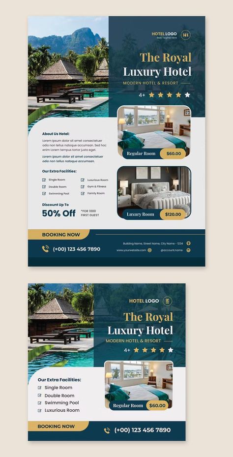 Hotel Flyer Design, Hotel Marketing Design, Poster Design Kids, Travel Brochure Design, Corporate Fonts, Inmobiliaria Ideas, Hotel Ads, Hotel Marketing, Brochure Design Layout