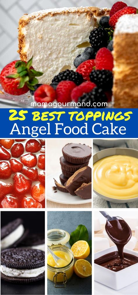 Angel Food Cake Icing Glaze, Angel Food Toppings, Angel Food Cake Toppings Frostings, Frosted Angel Food Cake, Angel Food Frosting Recipe, Birthday Alternatives To Cake, Angel Food Cake With Icing, Angel Food Cake Frosting Easy, Angel Food Cake Pie Filling Recipe