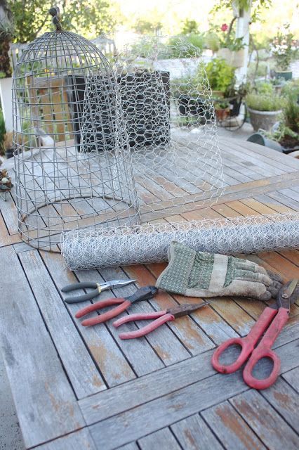 Rooted In Thyme: ~Garden Wire Cloches and Simple & Sweet Fridays #176~ Diy Cloche Ideas, Chicken Wire Cloche, Thyme Garden, Garden Cloche, Veg Garden, Garden Yard Ideas, Vegetable Garden Design, Chicken Wire, Garden Trellis