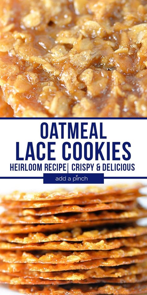 Lace Cookies Recipe, Oatmeal Lace Cookies, Lace Cookies, Heirloom Recipes, Favorite Cookie Recipe, Crinkle Cookies, Cookies Christmas, Cookies Recipes, Lost 100 Pounds