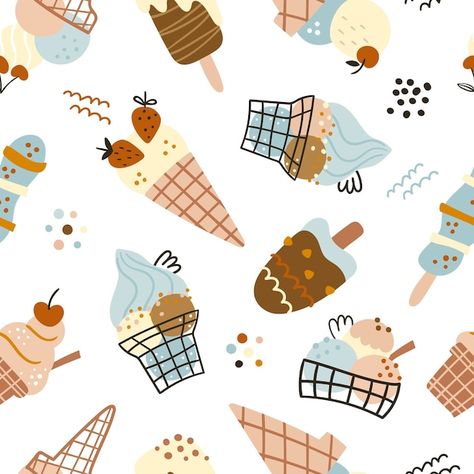 Ice Cream Cute, Ice Cream Illustration, Surface Pattern Design Inspiration, Pets Accessories, Delicious Ice Cream, Fabric Shops, Ice Cream Theme, Ice Cream Print, Vintage Ice Cream