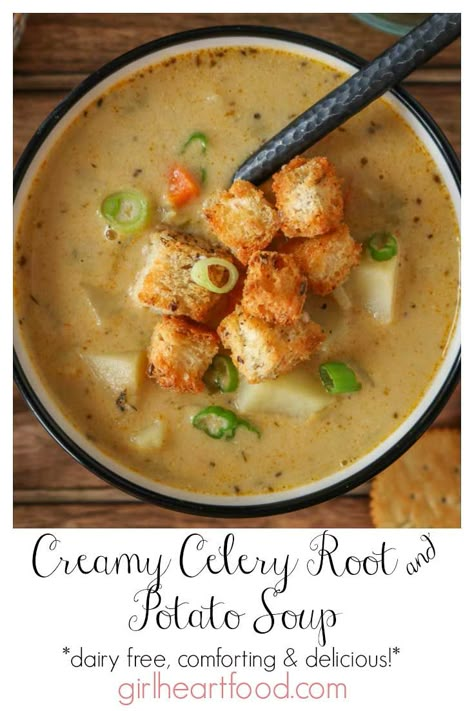 Celeriac Soup Recipes, Celery Root Soup, Celeriac Recipes, Chunky Vegetable Soup, Root Soup, Root Vegetable Soup, Celery Recipes, Roasted Red Pepper Soup, Hearty Vegetable Soup