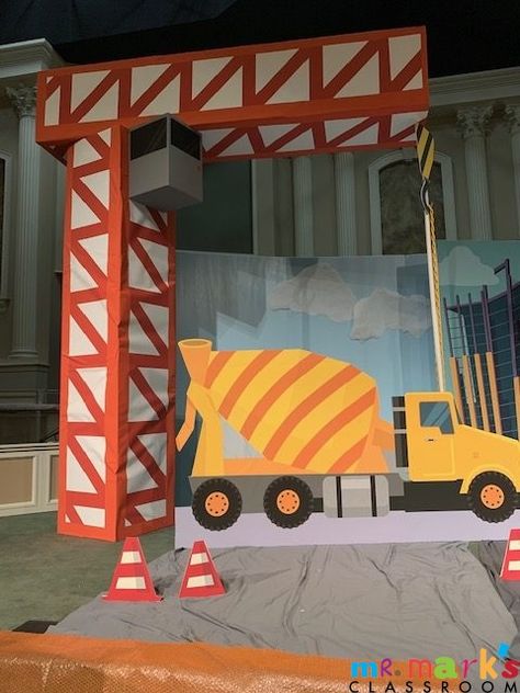 The Giant Crane | Mr. Mark's Classroom Construction Decorations, Construction Vbs, Under Construction Theme, Pretend City, Giant Crane, Lifeway Vbs, Vacation Bible School Themes, Crane Construction, Vbs Decorations