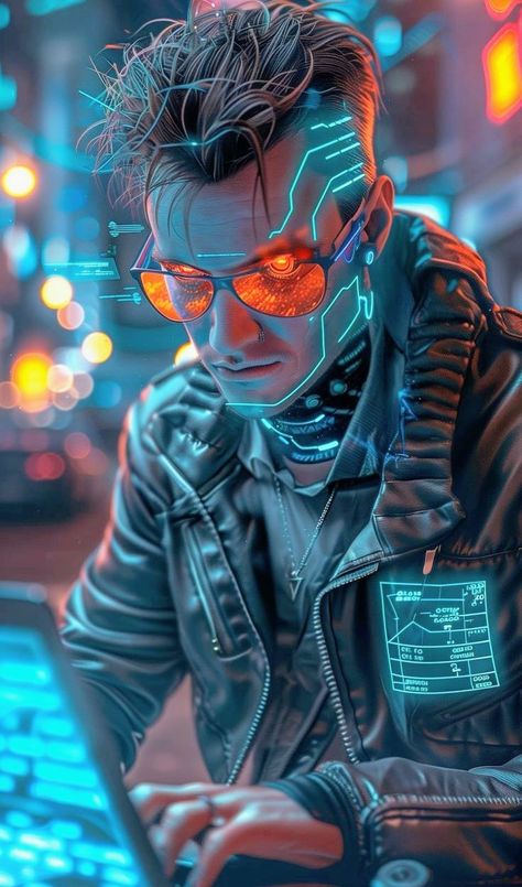 Hacker Character Design, Cyberpunk Netrunner, Cyberpunk Hacker, Cyberpunk Boy, Cyberpunk Photoshoot, Art Design Wallpaper, Cyberpunk Male, Art Flyer, Estilo Cyberpunk