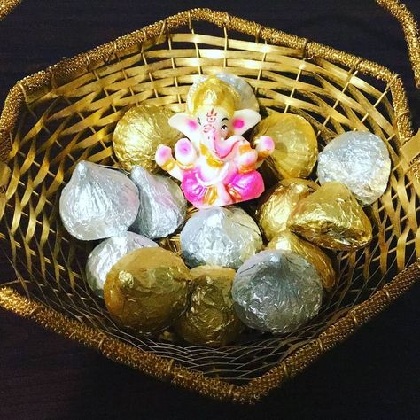 Ganpati Hamper #Ganeshachaturthi Chaturthi Decoration, Ganesh Chaturthi Decoration, Hamper Ideas, Diy Gift Box, Ganesh Chaturthi, Chocolate Truffles, Decorative Wicker Basket, Truffles, Gift Box