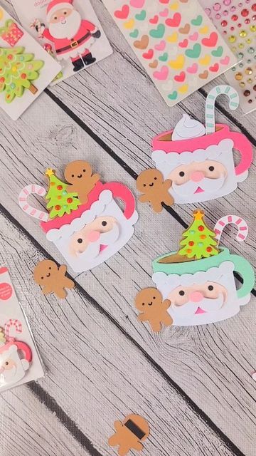 Kristianne Cabalbag on Instagram: "I'm obsessed! These Santa cup embellishments are the cutest! I used the new @doodlebugdesign doodle cut die from @3.craftchicks Coupon code KRISTIANNE10 I used the textured cardstock from the gingerbread kisses collection 😍 So cute and so easy to make! I just want you make a thousand of these! #3craftchicks #Christmas #christmasdecor #christmastree #christmastime #doodlebug #kristiannescraftyadventures #3d #3dprojects #paper #papercrafts #papercrafting #die #diecutting #dies #scrap #scrapbooking #hobby #passion #craftykristianne #stamps #creative" Cricut Christmas Cards, Gingerbread Cards, Santa Cups, Gingerbread Crafts, Card Embellishments, Doodlebug Design, Santa Mugs, Christmas Drinks, Christmas Paper