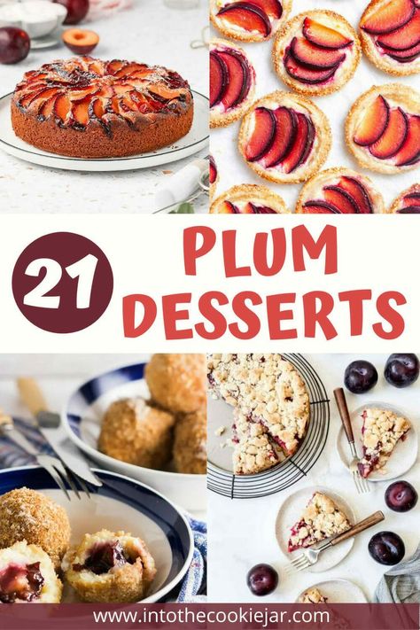 Different plum desserts Plum Bundt Cake, Dessert With Plums, Desserts With Plums, Plum Recipes Dessert, Plum Tart Recipes, What To Do With Plums, Recipes With Plums, Plum Puffs, Plum Dessert Recipes