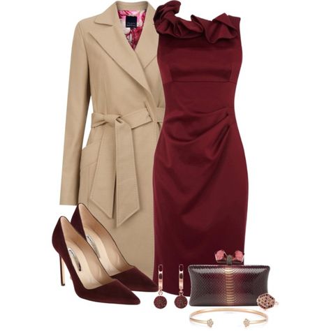 Outfit Beige Coat, Work Attire, Look Chic, Evening Wear, I Dress, Classy Outfits, Dress To Impress, Red Dress, Style Me