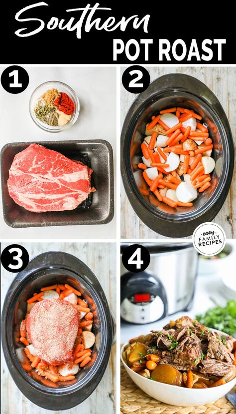 Southern Pot Roast with Potatoes and Carrots Southern Pot Roast, Roast With Potatoes And Carrots, Pot Roast Dinner, Pot Roast With Potatoes, Chuck Roast Crock Pot Recipes, Pot Roast Seasoning, Crockpot Pot Roast, Roasted Potatoes And Carrots, Pot Roast Crock Pot Recipes