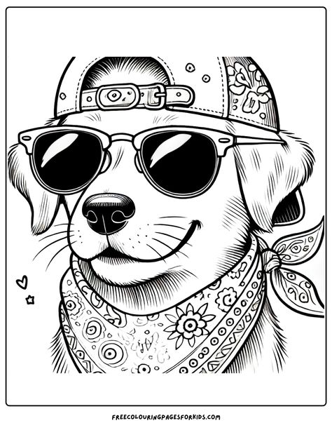 a stylish dog! This cool canine, complete with trendy sunglasses and a fun bandana Dog Colouring Pages, Dog Coloring Pages Free Printable, Cute Dog Coloring Pages, Dogs Coloring Pages, Free Coloring Pictures, Dog Peeking, Coloring Printables, Dog Coloring Page, Colouring Printables