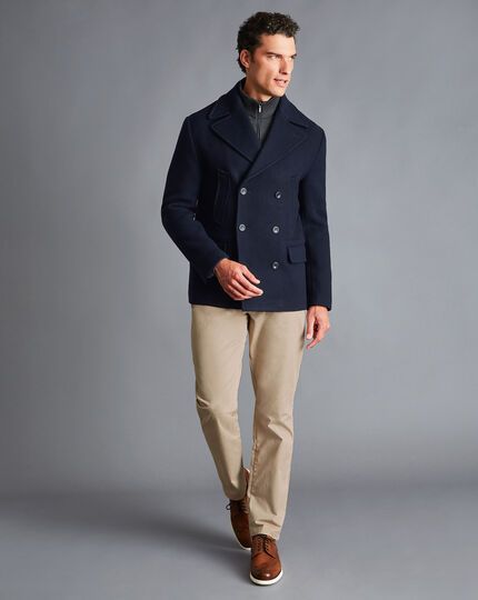 Wool Peacoat - Navy | Charles Tyrwhitt Peacoat Outfits, Charles Tyrwhitt Shirt, Navy Peacoat, Peacoat Men, Blazer Outfits Casual, Morning Suits, Italian Suit, Navy Coat, Charles Tyrwhitt