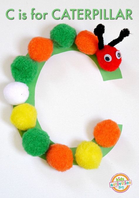 Letter C Craft- C is for Caterpillar Preschool Craft | Kids Activities Blog Letter C Craft, C Is For Caterpillar, Letter C Preschool, C Craft, Letter C Activities, Letter C Crafts, Soccer Cupcakes, Preschool Letter Crafts, Letter A Coloring Pages