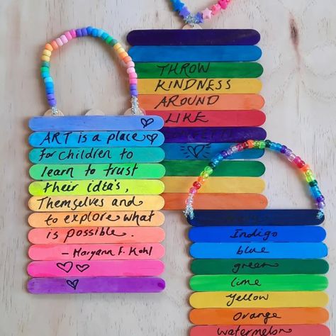 Rainbow Popsicle Stick Crafts, Paddle Pop Stick Craft, Popstick Craft, Handmade Crafts To Sell, Crafts With Popsicle Sticks, Pop Stick Craft, Cousin Birthday Gifts, Paddle Pop, Teachers Day Card