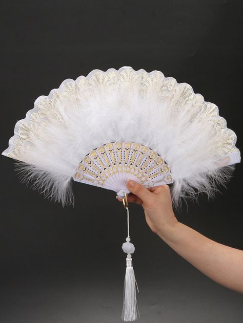 White    Plastic Plain Manual Fans Embellished   Home Essentials Rococo Garden, Gatsby Gala, Decorative Fans, Dance Props, Fan Dance, Neutral Accessories, Retro Fan, Fan Decoration, Elegant Halloween