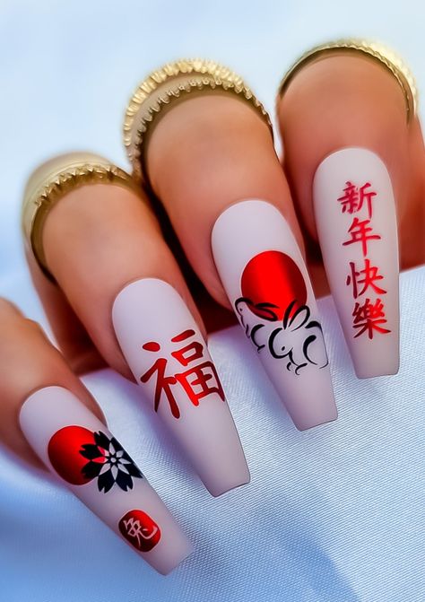 PRIM IMPROPER NAILS NEW ZEALAND Short Chinese Nails Designs, Lunar New Year Tattoo, Chinese Nail Art Design, China Nails Design, Chinese New Year Nail Design, Ninja Nails, Girly Habits, Chinese Nails Designs, Chinese Nail Art