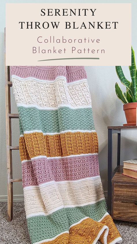 If you’re looking for an interesting crochet sampler blanket, look no further than the Serenity Throw Blanket! Unlike typical stitch sampler blankets, this crochet throw blanket CAL samples interesting crochet patterns dreamed up by different designers. Crochet Sampler, Unique Crochet Blanket, Crochet Sampler Blanket, Striped Crochet Blanket, Throw Blanket Pattern, Crochet Blanket Designs, Crochet Throw Blanket, Manta Crochet, Blanket Patterns