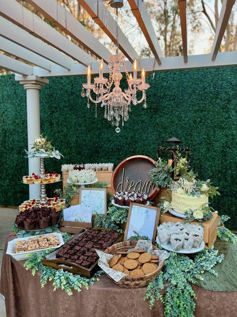 Boho Wedding Food Table Decor, Fall Wedding Dessert Bar Ideas, Food Table Ideas Wedding, Boho Party Dessert Table, Dessert Only Reception, Boho Chic Wedding Cake Dessert Tables, Groom Dessert Table, Forest Wedding Dessert Table, Mixed Dessert Table Wedding