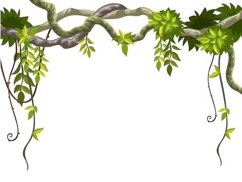 Tropical Leaves Template, Leaves Template, Jungle Drawing, Vine Drawing, Jungle Tree, Leaves Png, Background Frame, Vector Frame, Jungle Art