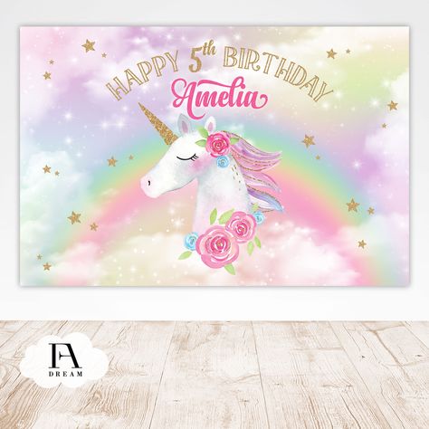 Unicorn Backdrop Printable, Unicorn Birthday Backdrop, 1st Birthday Backdrop, Unicorn Birthday Decorations, Party Wall Decor, Unicorn Backdrop, Unicorn Banner, Gold Digital Paper, Unicorn Printables