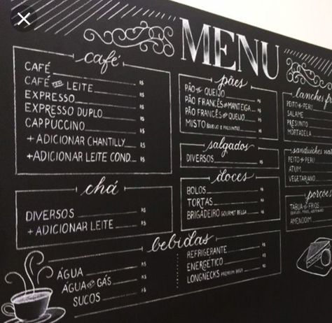 Menu! • Have a chalk board menu up of things we can make for dinner/lunch/snacks! Makeup Room Diy, Cafe Menu Boards, Cafe Chalkboard, Chalk Menu, Blackboard Menu, Papan Menu, Papan Tulis Kapur, Vintage Sweets, Coffee Shop Menu