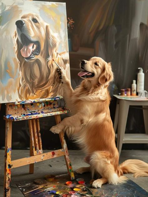 English Retriever, Golden Retriever Painting, Golden Retriever Art, Dog Portraits Painting, Cute Dog Photos, Angel Art, Cat Portraits, Dog Paintings, Book Art Drawings