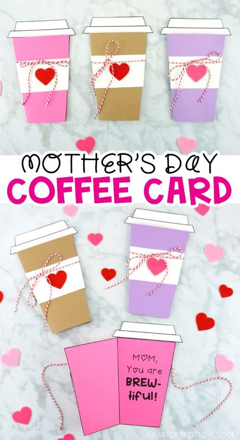 Mother's Day Coffee Card Template Kartu Ulang Tahun Diy, Easy Mother's Day Crafts, Diy Mother's Day Crafts, Mother's Day Projects, Mother's Day Activities, Kartu Valentine, Seni Dan Kraf, Card Simple, Coffee Cards