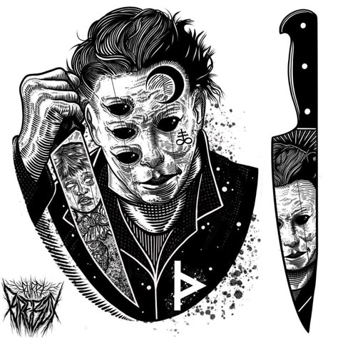 Michael Mayer Tattoo, Michael Myers Tattoo Simple, Horror Tattoo Ideas Dark Art, Michael Myers Drawing, Michael Myers Tattoo, Satanic Tattoos, Michael Myers Art, Horror Movie Tattoos, Movie Tattoos