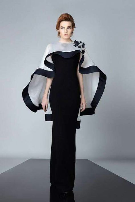 Edward Arsouni, فستان سهرة, Black And White Dress, Mermaid Evening Dresses, Cape Dress, Moda Vintage, Gorgeous Gowns, Mode Inspiration, Beautiful Gowns