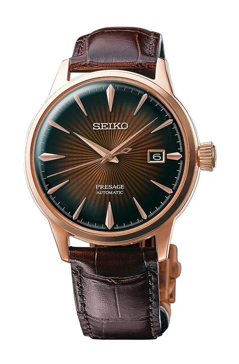 Brown Watch Men, Seiko Automatic, Seiko Presage, Automatic Watches For Men, Rose Gold Case, Seiko Watches, Brown Leather Strap, Watch Collection, Automatic Watch