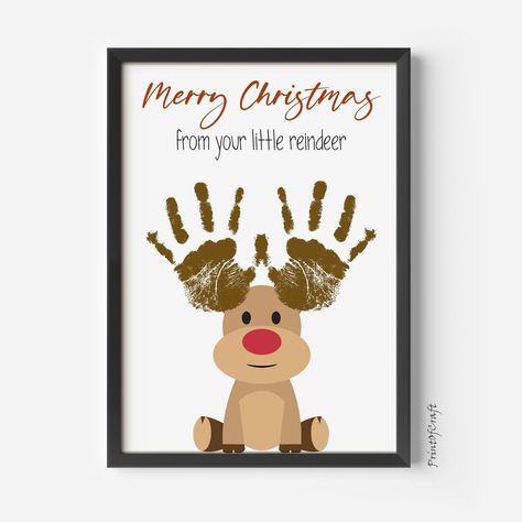 IMPORTANT! PLEASE READ BEFORE PRINTING! This download includes: To make every moment spent with your children special and immortalize their handprints, these designs are crafted as one of the most beautiful ways to learn and have fun together.  -Handprint Christmas Art Craft How to print: -Print at home on A4 paper and 8x10 size. -Professionally print at your local print shop (staples, target, etc) Printable Instant Digital Download: -This listing is for printable digital downloads, therefore yo Toddler Christmas Keepsake, Christmas Footprint Crafts, Handprint Art Christmas, Christmas Footprint, Handprint Printable, Kids Christmas Craft, Baby Christmas Crafts, Baby Art Crafts, Reindeer Handprint