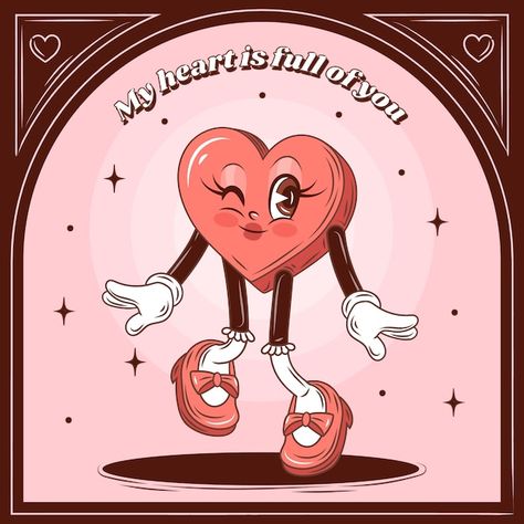 Heart Graphic Design Illustration, Heart Character Illustration, Heart Character Design, Heart Illustration Graphics, Heart Cartoon Drawing, Valentines Characters, Heart Character, Illustrations Ideas, Valentines Day Cartoons