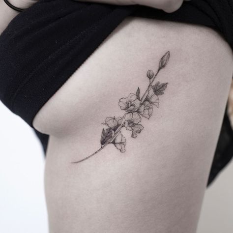 Rosemary Tattoo, Gladiolus Tattoo, Rib Tattoos For Women, Orchid Tattoo, Poppies Tattoo, Birth Flower Tattoos, Sternum Tattoo, Side Tattoos, Rose Of Sharon