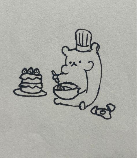 Baking 🍰 Bear Baking Drawing, Baking Doodles, Food Drawing Easy, Paper Doodles, Class Doodles, Baking Drawing, Color Categories, Small Sketches, Food Doodle