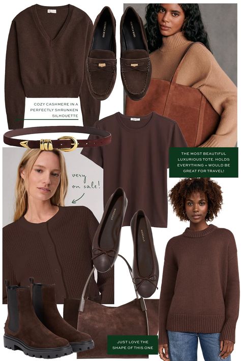 Chocolate Brown. - The Stripe Chocolate Brown Outfit, Brown Sweater Outfit, Brown Outfits, Madewell Bags, How To Be Graceful, Boho Trends, Suede Tote, Sweater Outfit, Brown Outfit