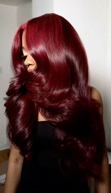 Burgundy Ombré Hair, Wig Hair Colors For Black Women, Cute Weave Hairstyles For Black Women, Deep Red Wig, Ombré Red Hair, Wig Colors Black Women, Burgundy Hair Styles, Fall Hair Colors For Black Women, Fall Brown Hair