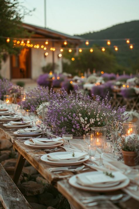 29 Boho Wedding Ideas for a Dreamy Celebration 5 Wedding Table Settings Lavender, Garden Wedding Lavender, Boho Wedding Lavender, Lavender Wedding Place Setting, Lavender Country Wedding, Modern Lavender Wedding, Lavender Reception Decorations, Purple Flowers Wedding Decoration, Wedding Themes Boho