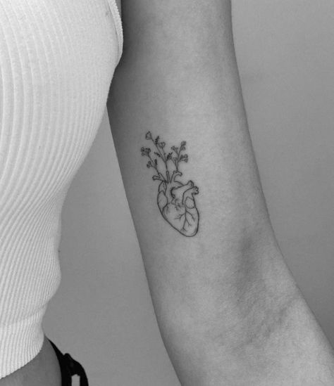 Anatomical Heart Tattoo With Flowers, Heart Tattoo With Flowers, Heart Flower Tattoo, Anatomy Tattoo, Tattoo With Flowers, Anatomical Heart Tattoo, Nurse Tattoo, Medical Tattoo, Tattoo Quotes For Women