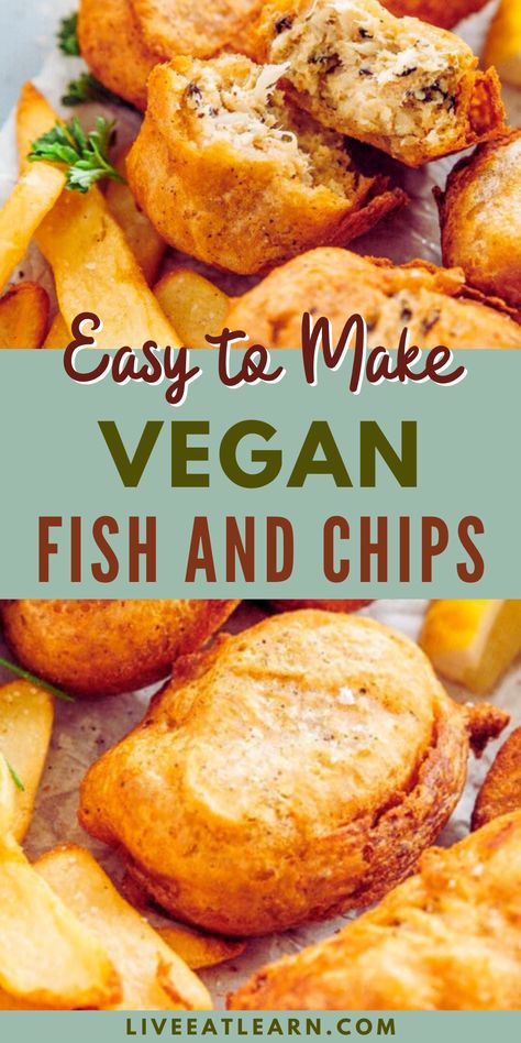 This easy to make vegan fish and chips dinner is crispy, flaky, and so delicious. It is also amazingly close to the real thing. The secret ingredient? Heart of palm! Most of the ingredients used in this recipe you will already have on hand in the pantry and fridge - except, maybe, the hearts of palm. Dinner Cauliflower, Vegan Fish And Chips, Fish N Chips Recipe, Heart Of Palm, Food Fish, Healthy Vegetarian Dinner, Beer Battered, Vegan Fish, Hearts Of Palm