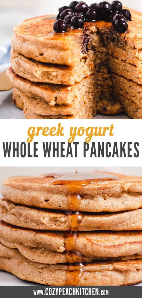 Wheat Flour Pancakes, Sweet Potato Pancakes Vegan, Wheat Pancake Recipe, Easy Breakfast Options, Freeze Pancakes, Greek Yogurt Pancakes, Peach Kitchen, Whole Wheat Pancakes, Yogurt Pancakes